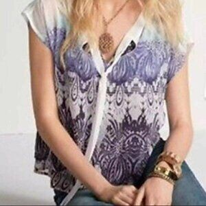 CABI - Style #238 Posh Top 2-Layer Sheer Chiffon Cap Sleeve Blouse - Size Small